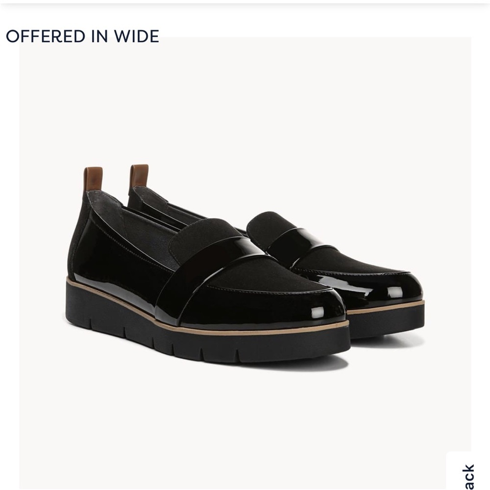Dr Scholls black patent flat loafers
